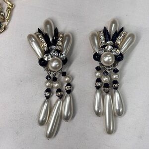 Vintage Faux Pearl & Rhinestone Clip On Statement Earrings